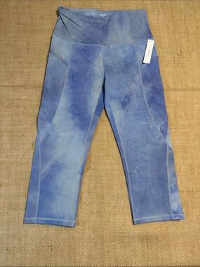 Ododos Blue Tie-Dye Capri Leggings with High Waist